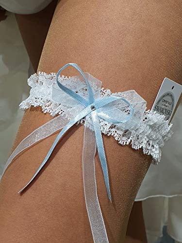 SEDKA Liga de encaje azul con piedra de swarovski, hecha a mano