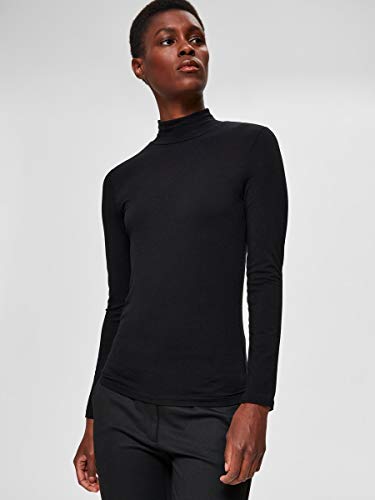 SELECTED FEMME Sfmio Ls Highneck-Noos, Cuello de Tortuga para Mujer, Negro (Black Black), 38 (Talla del fabricante: Medium)