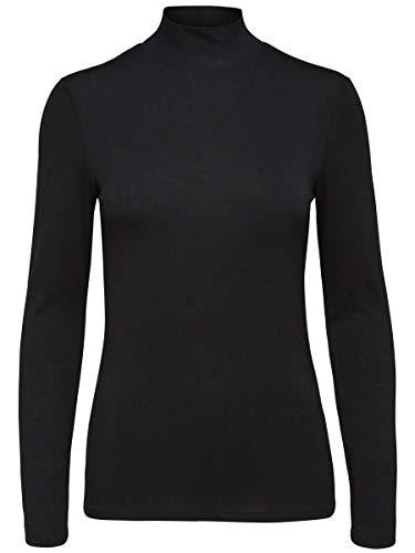 SELECTED FEMME Sfmio Ls Highneck-Noos, Cuello de Tortuga para Mujer, Negro (Black Black), 38 (Talla del fabricante: Medium)
