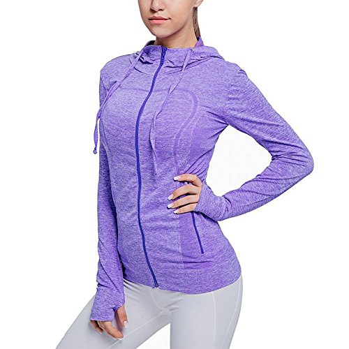 Selighting Chaquetas Deportivas Mujer Sudadera Fitness con Capucha y Cremallera de Manga Larga para Gimnasio,Gym,Running,Correr,Ciclismo (L, Morado)