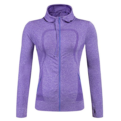 Selighting Chaquetas Deportivas Mujer Sudadera Fitness con Capucha y Cremallera de Manga Larga para Gimnasio,Gym,Running,Correr,Ciclismo (L, Morado)