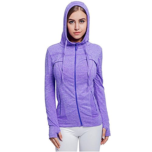 Selighting Chaquetas Deportivas Mujer Sudadera Fitness con Capucha y Cremallera de Manga Larga para Gimnasio,Gym,Running,Correr,Ciclismo (L, Morado)