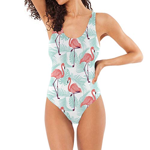 SENNSEE Flamencos patrón de verano tankini traje de baño para las mujeres de una pieza traje de baño de control de la barriga sin espalda traje de baño niña Multicolor multicolor M