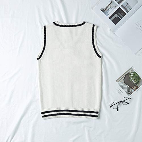 SERAPHY Jersey sin Mangas de algodón clásico Chaleco Escolar Chaqueta Linda con Cuello en v Uniforme Escolar Prendas de punto-WH-2XL