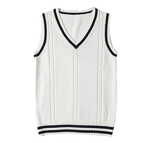 SERAPHY Jersey sin Mangas de algodón clásico Chaleco Escolar Chaqueta Linda con Cuello en v Uniforme Escolar Prendas de punto-WH-2XL