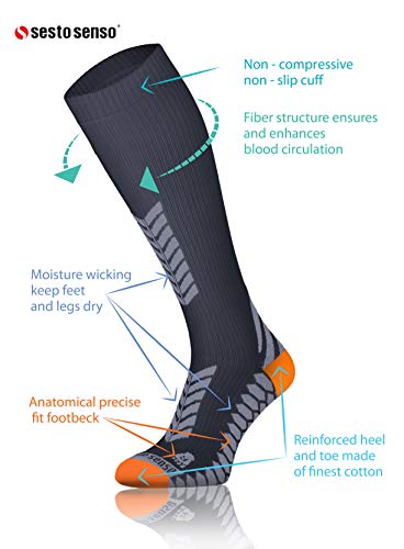 Sesto Senso Calcetines de Compresión Deporte Colores Altos Hombre Mujer 1 y 3 Pares 39-42 3 pack Gris Grafito Verde Turquesa