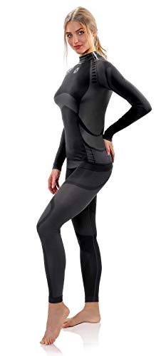 Sesto Senso® Conjunto Térmico Mujer Ropa Interior Térmica de Manga Larga Camisa y Calzoncillos Largos Pantalones Leggins Termo Activo Set (XL, Gris)