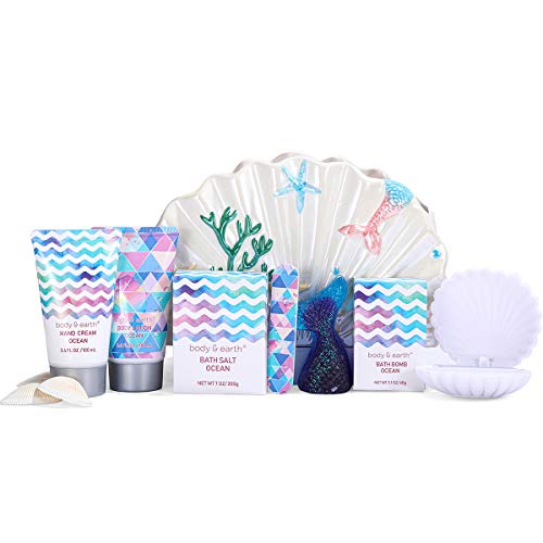 Set de Baño y Spa para Mujer - Body&Earth Cesta de Regalo de 7 Piezas, Incluye Crema de Manos, Sales de Baño, Loción Corporal y Más