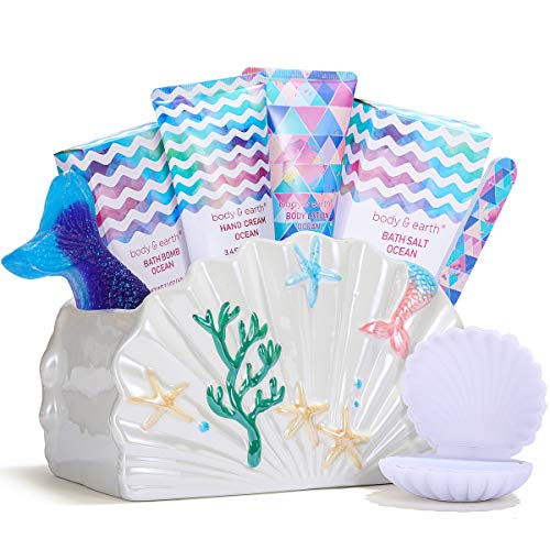 Set de Baño y Spa para Mujer - Body&Earth Cesta de Regalo de 7 Piezas, Incluye Crema de Manos, Sales de Baño, Loción Corporal y Más