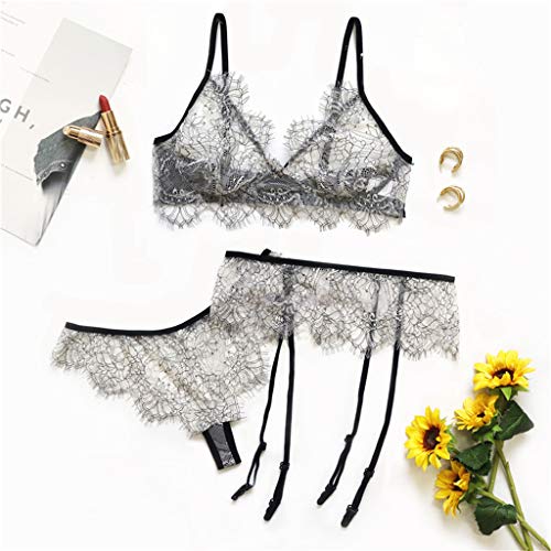 Set Sensual Ligueros Sexy con Bralette y Tanga para Mujeres, VicSec [3 Piezas] Conjunto Ligueros Encaje Eróticos Ropa Interior Misterioso Pinzas Ajustables Liga Tirantes para Calcetines Altos