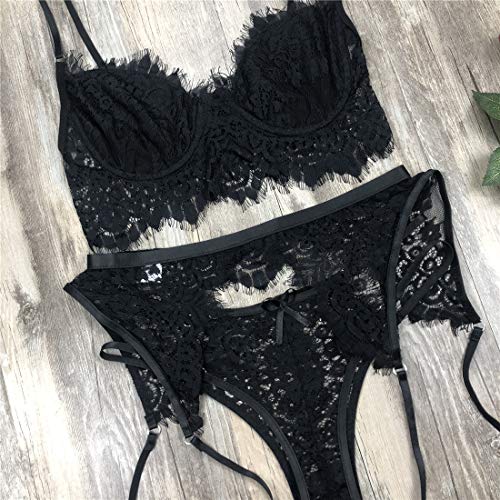 Sexcret Conjunto de Lencería Pijama Semi Transparente de Verano sin Mangas Picardías Atractivas Floral Encaje+Braguita