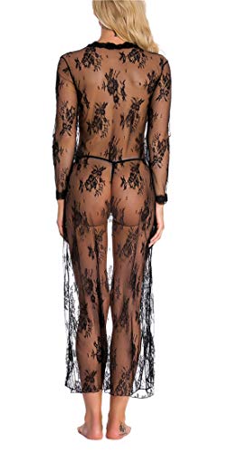 Sexoo Conjuntos de lencería para Mujer Transparente Comodo y Elegante Ropa de Dormir con Tanga Lenceria Erotica Babydoll Ropa Interior túnica