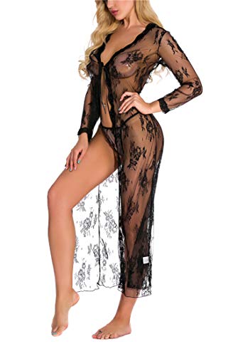 Sexoo Conjuntos de lencería para Mujer Transparente Comodo y Elegante Ropa de Dormir con Tanga Lenceria Erotica Babydoll Ropa Interior túnica