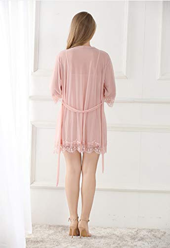 Sexy Pajamas Encaje Albornoz Femenino Transparente Pajamas Robe Ropa Interior 3 Pieza Set Casual Señoras Servicio En Casa XL Rojo