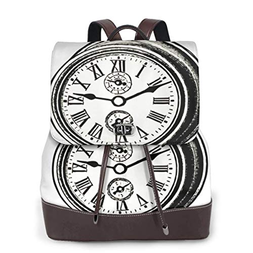 SGSKJ Mochila de Cuero Mujer Bolso Catálogo de reloj grabado Estudiante Casual Bolsa La Universidad Bolsa de Viaje de Cuero Mochila Mujer