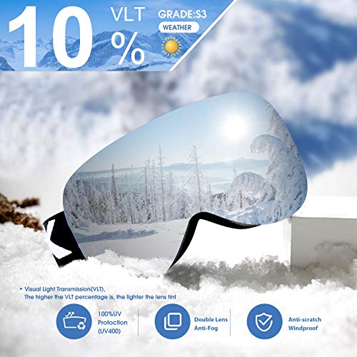 SGTTX Gafas de esquí con Lente magnética de Doble Capa OTG, Gafas de Snowboard antivaho, protección UV400, Compatible con Casco de esquí para Hombres, Mujeres, jóvenes y Adultos