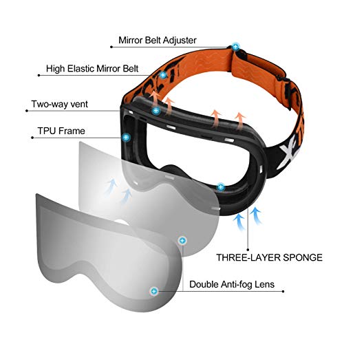 SGTTX Gafas de esquí con Lente magnética de Doble Capa OTG, Gafas de Snowboard antivaho, protección UV400, Compatible con Casco de esquí para Hombres, Mujeres, jóvenes y Adultos