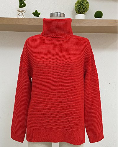 ShallGood - Jersey de punto grueso para mujer, para otoño e invierno, de manga larga, de color liso, holgado, cálido, con cuello vuelto y diseño elegante