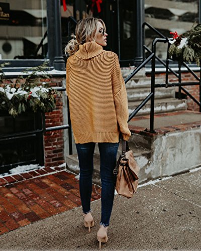 ShallGood - Jersey de punto grueso para mujer, para otoño e invierno, de manga larga, de color liso, holgado, cálido, con cuello vuelto y diseño elegante