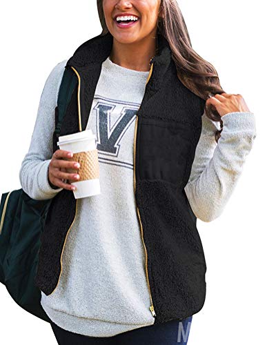 ShallGood Mujer Chaleco Acolchado Cuello Alto Cremallera Frontal Bolsillos Inclinados Ultra-Light Sin Mangas Chaqueta Abajo Windproof Coat con Bolsillos Negro ES 38