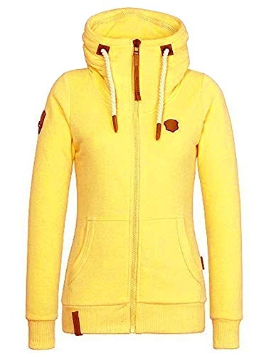 ShallGood Otoño invierno con capucha para niños moda casual de manga larga de la cremallera oblicua sudaderas con capucha capa del cierre relámpago suéteres para Mujer Amarillo XS