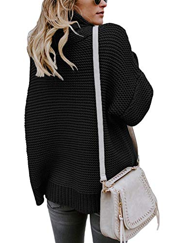 ShallGood Sudaderas Mujer Otoño Invierno Elegante Pullover Irregular Cuello Alto Mode De Marca Anchos Casual Color Sólido Jerseys Sweater Cómodo Jerseys Lana Joven Moderno Negro ES 44