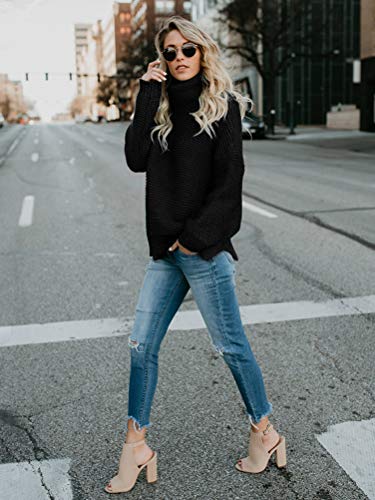 ShallGood Sudaderas Mujer Otoño Invierno Elegante Pullover Irregular Cuello Alto Mode De Marca Anchos Casual Color Sólido Jerseys Sweater Cómodo Jerseys Lana Joven Moderno Negro ES 44