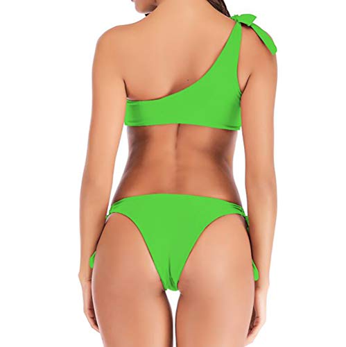 SHANGLY Mujer Traje de baño Rayas Impresas Un Hombro Vacaciones en la Playa Push-up brasileño Conjuntos de Bikini,H,M