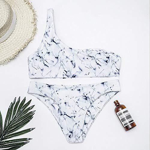 SHANGLY Rayas Impresas Mujer Traje de baño One Shoulder brasileño Bikinis Push Up Vacaciones en la Playa Bañador,H,M
