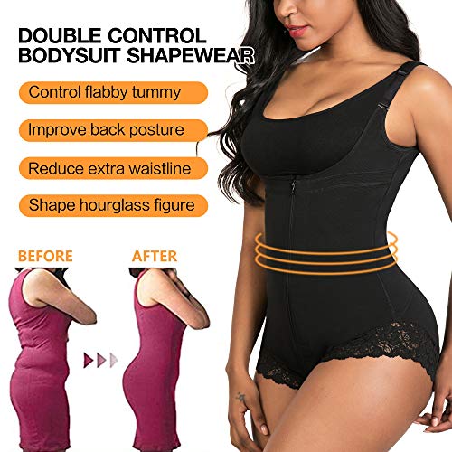 SHAPERX Mujer Bodysuits Underbust Body Shaper Abdomen Cintura Moldeadora Shapewear Negro,UK-DT7200-Black-M