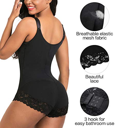 SHAPERX Mujer Bodysuits Underbust Body Shaper Abdomen Cintura Moldeadora Shapewear Negro,UK-DT7200-Black-M