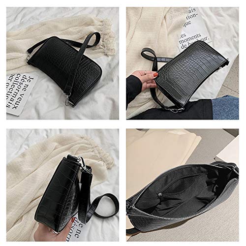 SHCONG Bolsos de Hombro Mujer, Axila Hombro Bolsas Vintage Patrón Cocodrilo Clásico Bolsos Cruzados piel sintética Cierre Cremallera Bolso Bandolera para Escuela Compras Viaje Oficina
