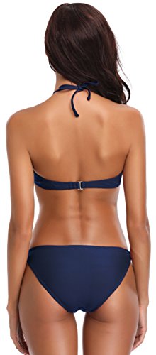 SHEKINI Bandeau Twist Halter para Mujeres Bikini Trajes de baño Parte Inferior del Anillo (M, Azul Oscuro)