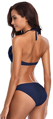 SHEKINI Bandeau Twist Halter para Mujeres Bikini Trajes de baño Parte Inferior del Anillo (XL, Azul Oscuro)