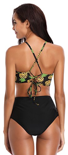 SHEKINI Bikini brasileño de Las Mujeres Set Up Bikini Top Bikini de Cintura Alta Shorts Deportes Traje de baño Split Traje de baño Traje de baño Grande (L, Amarillo)