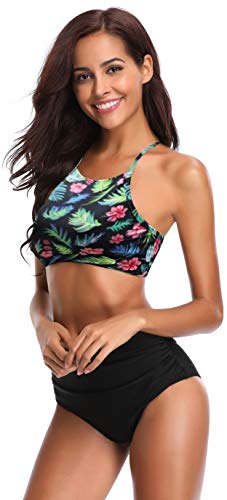 SHEKINI Bikini brasileño de Las Mujeres Set Up Bikini Top Bikini de Cintura Alta Shorts Deportes Traje de baño Split Traje de baño Traje de baño Grande (L, Amarillo)