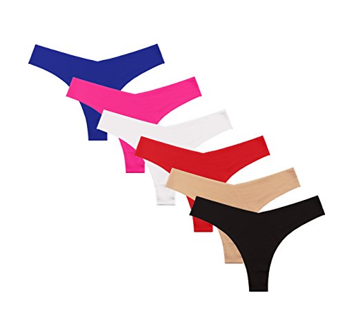 SHEKINI Bragas Brasileñas Tanga Invisible sin Costuras de Talla Baja de Color Puro Basico Braguita Cintura Media Cintura Baja para Mujer Pack de 6 (M,A)