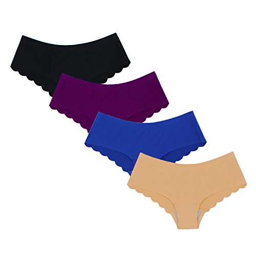 SHEKINI Bragas Invisibles sin Costuras Estilo Bikini de Cintura Baja de Ribete Festoneado de Color Puro para Mujer Pack DE 4/6 (Medium, A)
