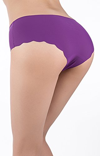 SHEKINI Bragas Invisibles sin Costuras Estilo Bikini de Cintura Baja de Ribete Festoneado de Color Puro para Mujer Pack DE 4/6 (X-Large, C)