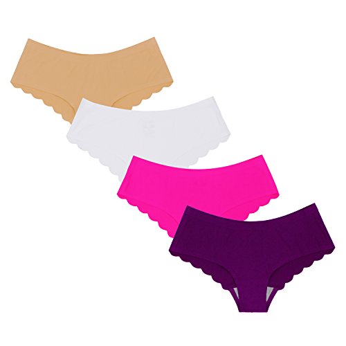 SHEKINI Bragas Invisibles sin Costuras Estilo Bikini de Cintura Baja de Ribete Festoneado de Color Puro para Mujer Pack DE 4/6 (X-Large, C)