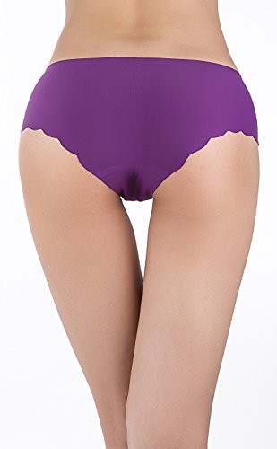 SHEKINI Bragas Invisibles sin Costuras Estilo Bikini de Cintura Baja de Ribete Festoneado de Color Puro para Mujer Pack DE 4/6 (X-Large, C)