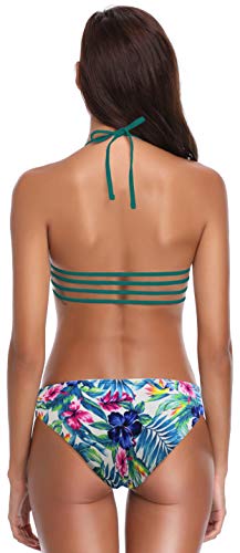 SHEKINI Conjunto de Bikini Sexy para Mujer Extraíble Traje de Baño Pushup Bikini Top Estampado de Impresión Bikini Bikini de Dos Piezas Traje de Baño (S, Verde Oscuro-3)