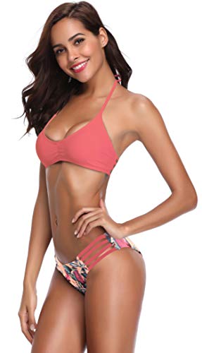 SHEKINI Conjunto de Bikini Sexy para Mujer Extraíble Traje de Baño Pushup Bikini Top Estampado de Impresión Bikini Bikini de Dos Piezas Traje de Baño (S, Sandía Roja-3)