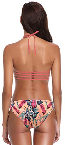 SHEKINI Conjunto de Bikini Sexy para Mujer Extraíble Traje de Baño Pushup Bikini Top Estampado de Impresión Bikini Bikini de Dos Piezas Traje de Baño (S, Sandía Roja-3)