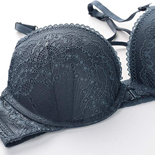 SHEKINI Conjunto de Lencería Sujetador Cierre Delantero con Aros Push up Ropa Interior Mujer Sexy Conjuntos(Azul Real,34C)