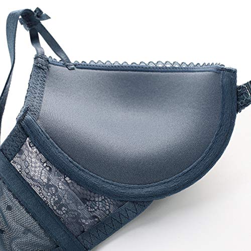 SHEKINI Conjunto de Lencería Sujetador Cierre Delantero con Aros Push up Ropa Interior Mujer Sexy Conjuntos(Azul Real,34C)