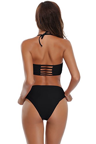 SHEKINI Mujer Bandeau Push Up Bikini Set Sin Tirantes Bañador Traje De Baño Parte Superior (Medium, Negro)