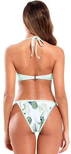 SHEKINI Mujer Bikini Bañador de Dos Piezas Trajes de Baño Divididos Estampados a Rayas (L, Verde)
