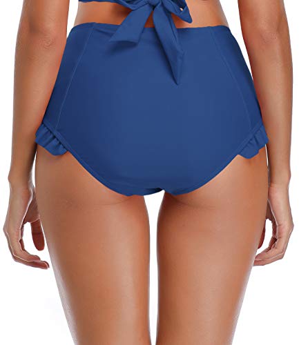 SHEKINI Mujer Bikini de Dos Piezas Correas Cruzadas Encaje Traje de Baño Cintura Alta Bañador (M, Bañador Azul Lago)