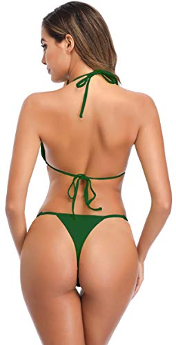 SHEKINI Mujer Bikini Dividido Traje de Baño Simple Sexy Cintura Baja Tanga Traje de Baño (M, Verde)